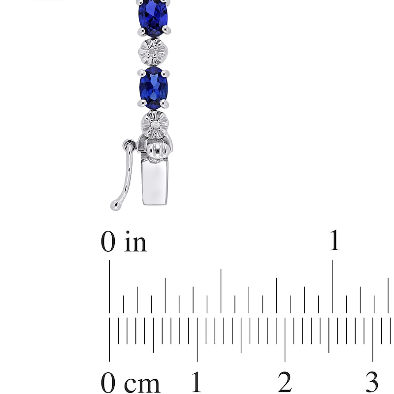 Oval Multi-Color Lab-Created Sapphire and Diamond Accent Alternating Rainbow Line Bracelet in Sterling Silver - 7.25"
