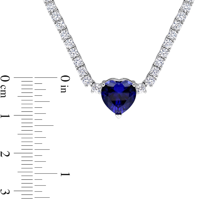 Main Image 4 of 10.0mm Heart-Shaped Blue Lab-Created Sapphire and White Lab-Created Sapphire Necklace in Sterling Silver - 15"