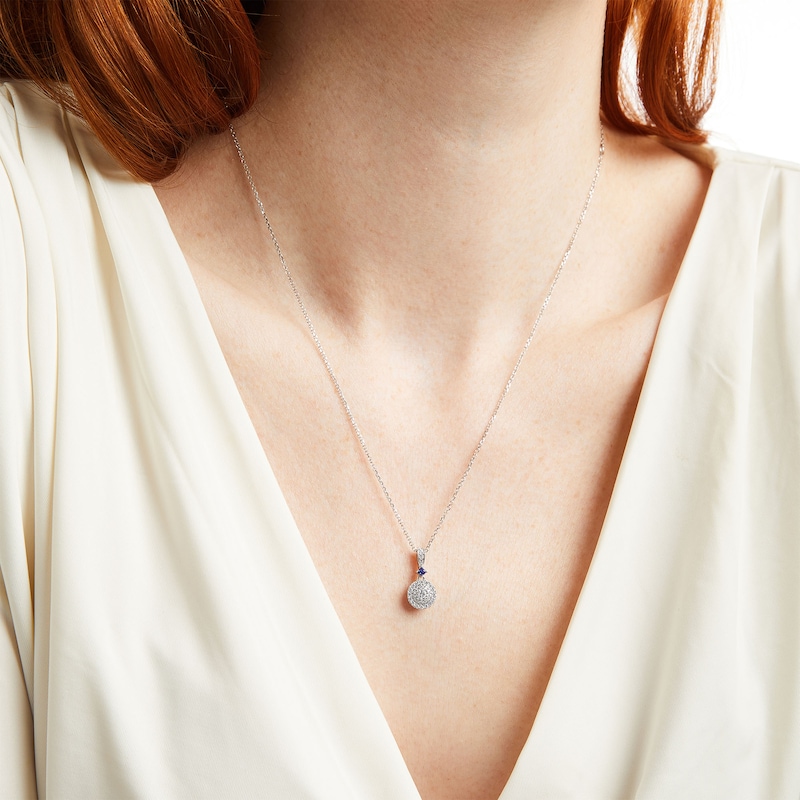 Main Image 2 of Vera Wang Love Collection 1/4 CT. T.W. Multi-Diamond and Princess-Cut Blue Sapphire Pendant in 10K White Gold - 19"
