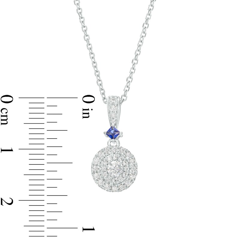 Main Image 3 of Vera Wang Love Collection 1/4 CT. T.W. Multi-Diamond and Princess-Cut Blue Sapphire Pendant in 10K White Gold - 19"