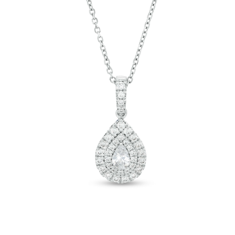Main Image 1 of Vera Wang Love Collection 1/2 CT. T.W. Pear-Shaped Diamond Frame Pendant in 10K White Gold - 19"