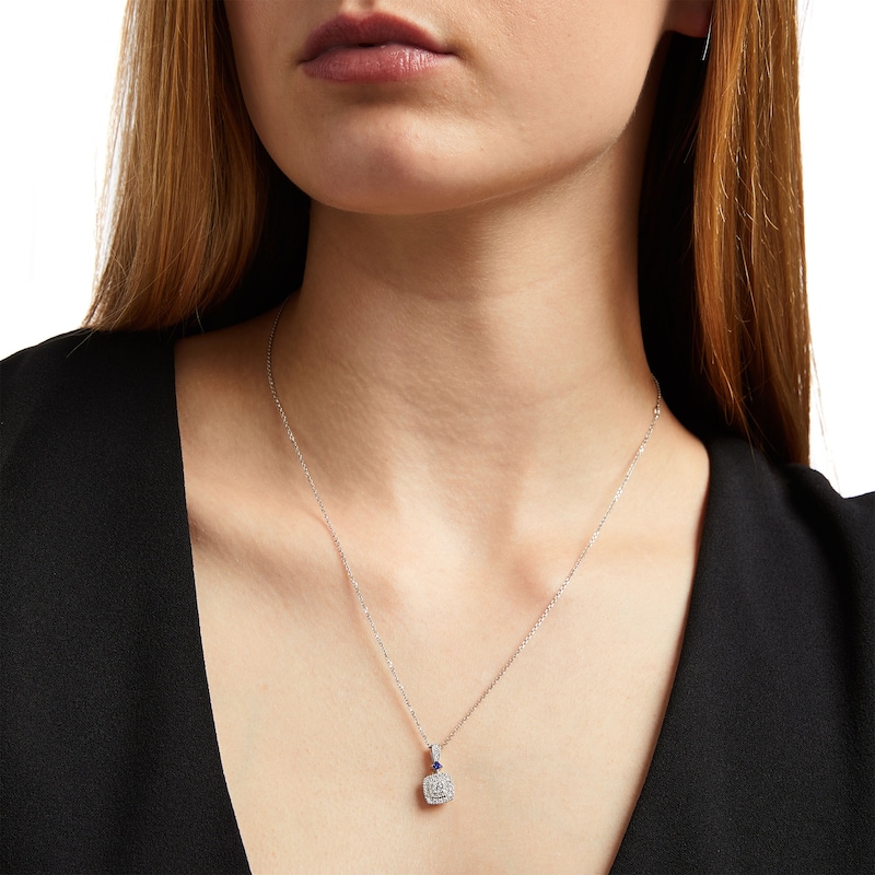 Main Image 2 of Vera Wang Love Collection 1/4 CT. T.W. Cushion-Shaped Multi-Diamond and Blue Sapphire Pendant in 10K White Gold - 19"