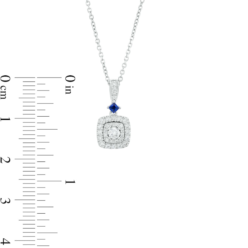 Main Image 5 of Vera Wang Love Collection 1/4 CT. T.W. Cushion-Shaped Multi-Diamond and Blue Sapphire Pendant in 10K White Gold - 19"