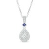 Thumbnail Image 1 of Vera Wang Love Collection 1/4 CT. T.W. Pear-Shaped Diamond and Blue Sapphire Pendant in 10K White Gold - 19"