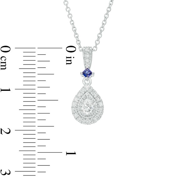 Vera Wang Love Collection 1/4 CT. T.w. Pear-Shaped Diamond and Blue Sapphire Pendant in 10K White Gold - 19"