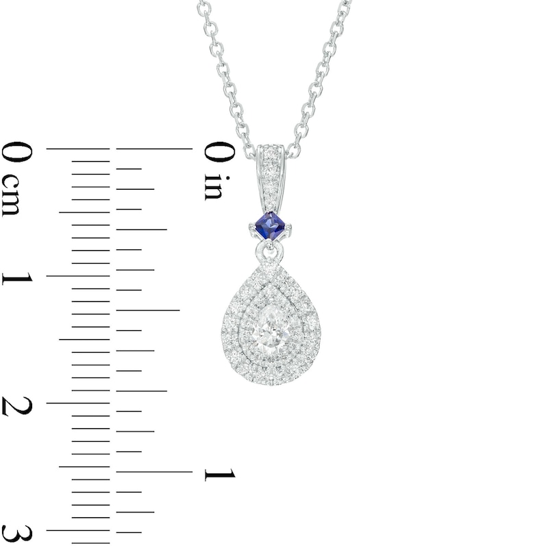 Main Image 3 of Vera Wang Love Collection 1/4 CT. T.W. Pear-Shaped Diamond and Blue Sapphire Pendant in 10K White Gold - 19"