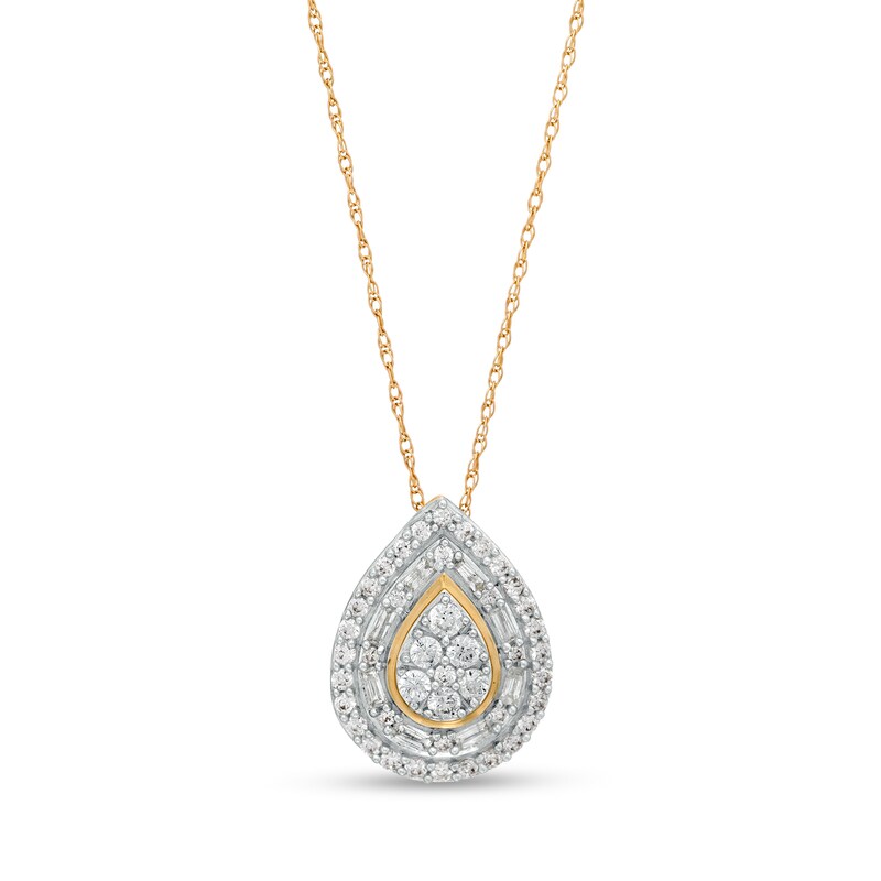 Main Image 1 of 1/2 CT. T.W. Pear-Shaped Multi-Diamond Double Frame Pendant in 10K Two-Tone Gold