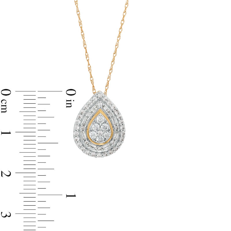 Main Image 2 of 1/2 CT. T.W. Pear-Shaped Multi-Diamond Double Frame Pendant in 10K Two-Tone Gold