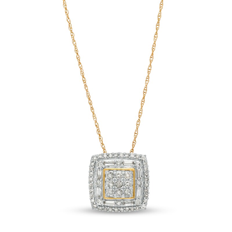 1/2 CT. T.W. Cushion-Shaped Multi-Diamond Double Frame Pendant in 10K Two-Tone Gold