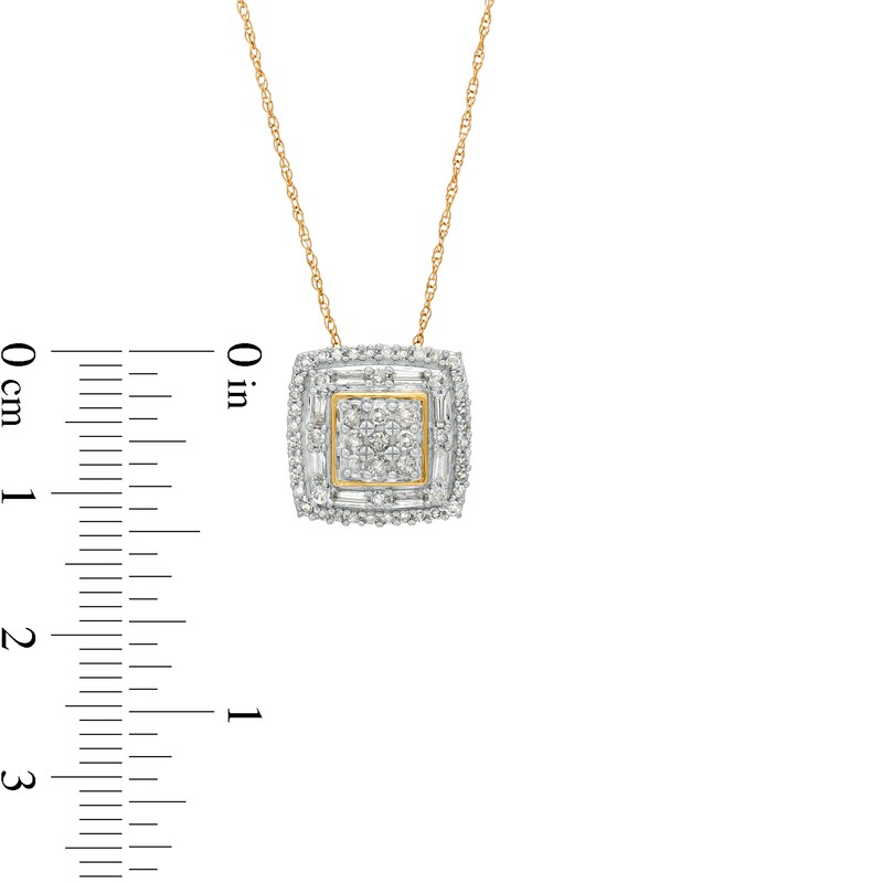 1/2 CT. T.W. Cushion-Shaped Multi-Diamond Double Frame Pendant in 10K Two-Tone Gold