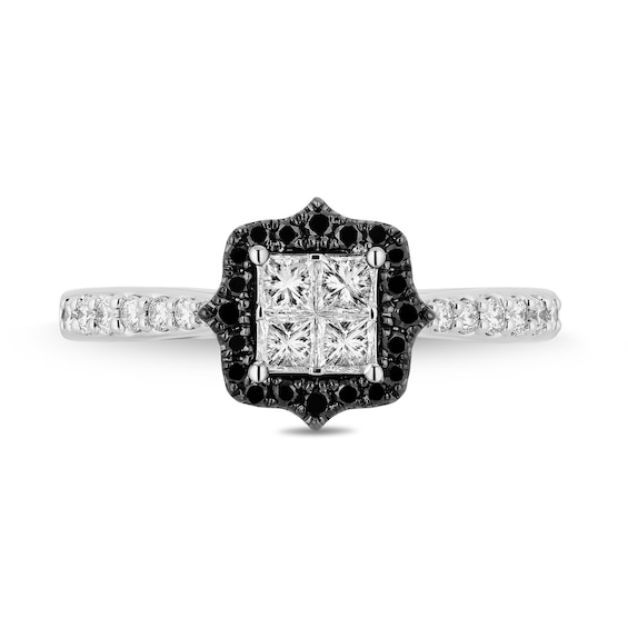 Enchanted Disney Villains Maleficent Black and White Quad Princess-Cut Diamond Frame Engagement Ring in 14K White Gold