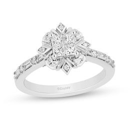 Enchanted Disney Elsa 5/8 CT. T.W. Quad Princess-Cut Diamond Frame Snowflake Engagement Ring in 14K White Gold