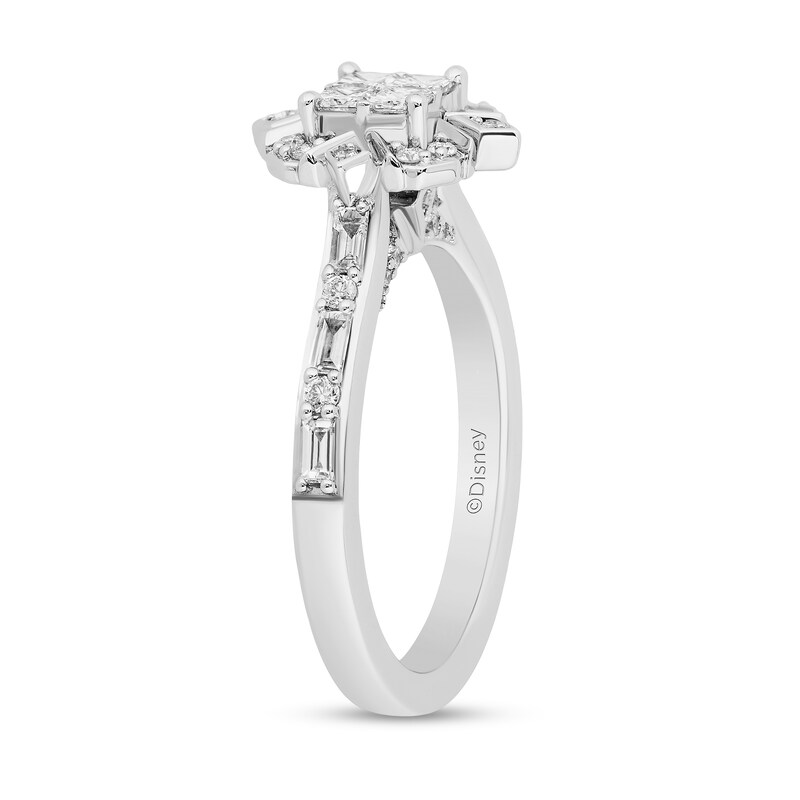 Main Image 2 of Enchanted Disney Elsa 5/8 CT. T.W. Quad Princess-Cut Diamond Frame Snowflake Engagement Ring in 14K White Gold