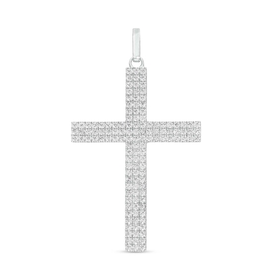 2 CT. T.w. Diamond Multi-Row Cross Necklace Charm in 10K White Gold
