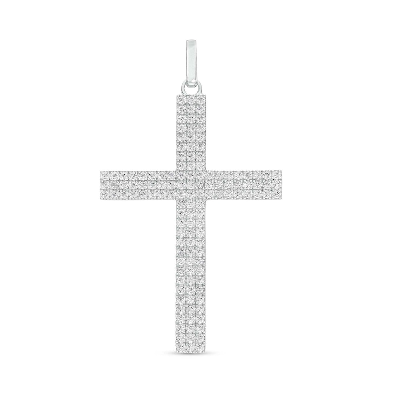 Men's 2 CT. T.W. Diamond Multi-Row Cross Necklace Charm in 10K White Gold