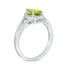 Thumbnail Image 2 of Pear-Shaped Peridot and White Lab-Created Sapphire Frame Split Shank Ring in Sterling Silver