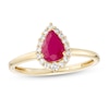 Thumbnail Image 1 of Pear-Shaped Ruby and 1/6 CT. T.W. Diamond Frame Ring in 10K Gold