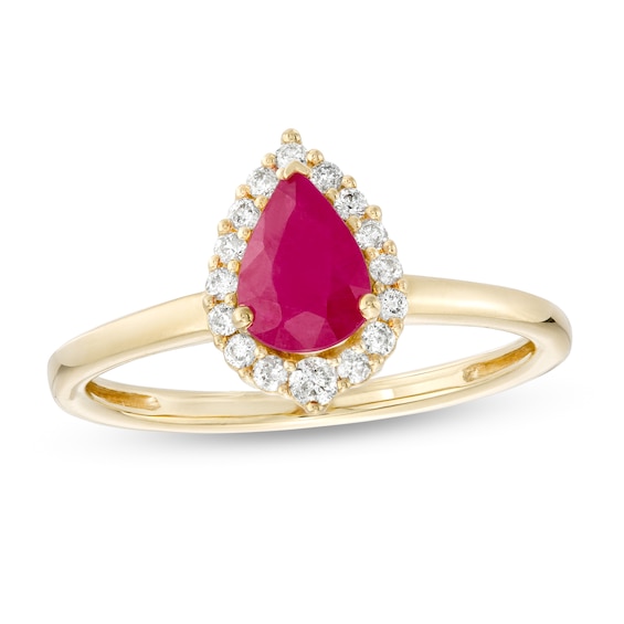 Pear-Shaped Ruby and 1/6 CT. T.w. Diamond Frame Ring in 10K Gold