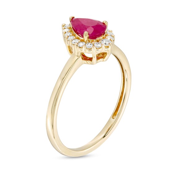 Pear-Shaped Ruby and 1/6 CT. T.w. Diamond Frame Ring in 10K Gold