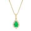 Thumbnail Image 1 of Pear-Shaped Emerald and 1/6 CT. T.W. Diamond Frame Pendant in 10K Gold