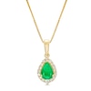 Thumbnail Image 0 of Pear-Shaped Emerald and 1/6 CT. T.W. Diamond Frame Pendant in 10K Gold