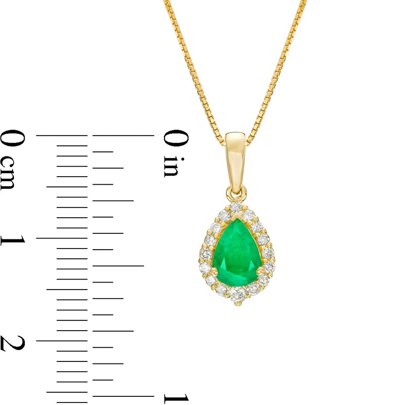 Main Image 3 of Pear-Shaped Emerald and 1/6 CT. T.W. Diamond Frame Pendant in 10K Gold