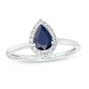 Thumbnail Image 0 of Pear-Shaped Blue Sapphire and 1/6 CT. T.W. Diamond Frame Ring in 10K White Gold