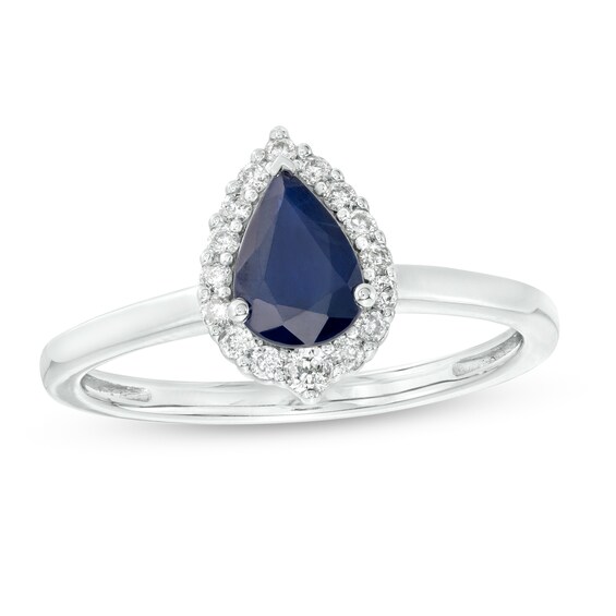Pear-Shaped Blue Sapphire and 1/6 CT. T.w. Diamond Frame Ring in 10K White Gold