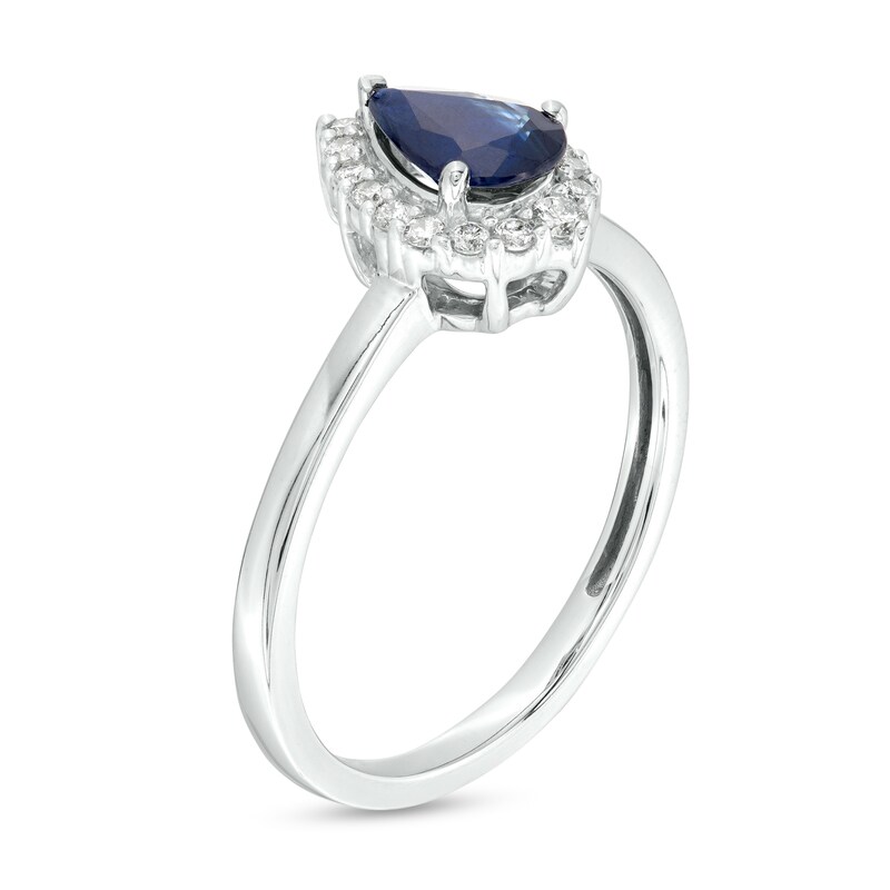 Main Image 3 of Pear-Shaped Blue Sapphire and 1/6 CT. T.W. Diamond Frame Ring in 10K White Gold