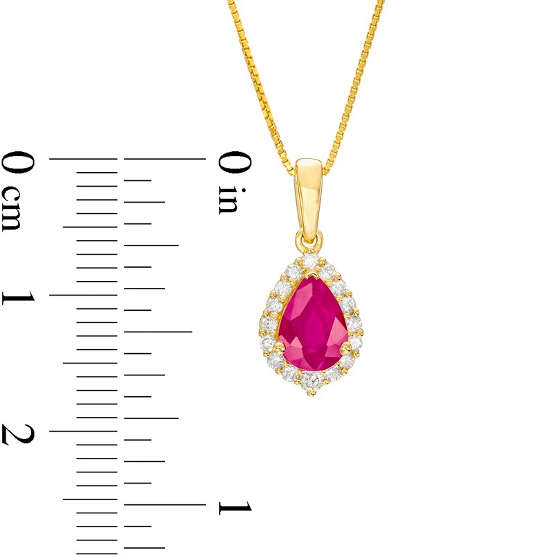 Main Image 3 of Pear-Shaped Ruby and 1/6 CT. T.W. Diamond Frame Pendant in 10K Gold