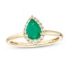 Thumbnail Image 0 of Pear-Shaped Emerald and 1/6 CT. T.W. Diamond Frame Ring in 10K Gold