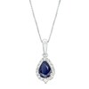 Thumbnail Image 0 of Pear-Shaped Blue Sapphire and 1/6 CT. T.W. Diamond Frame Pendant in 10K White Gold