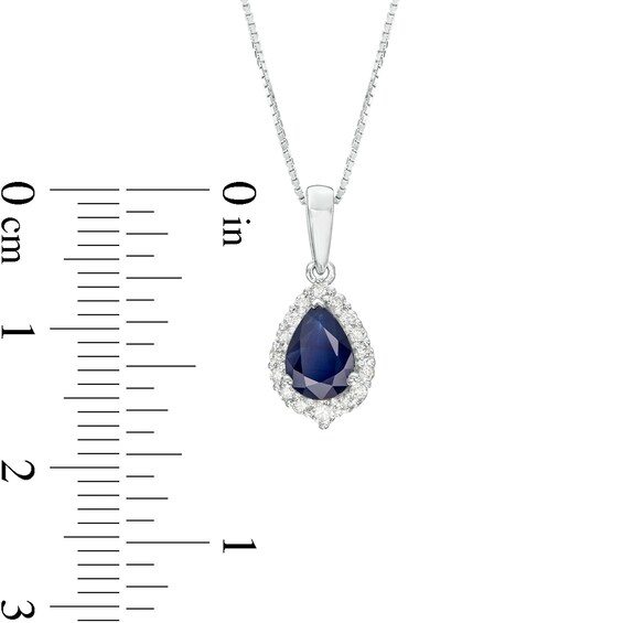 Pear-Shaped Blue Sapphire and 1/6 CT. T.w. Diamond Frame Pendant in 10K White Gold