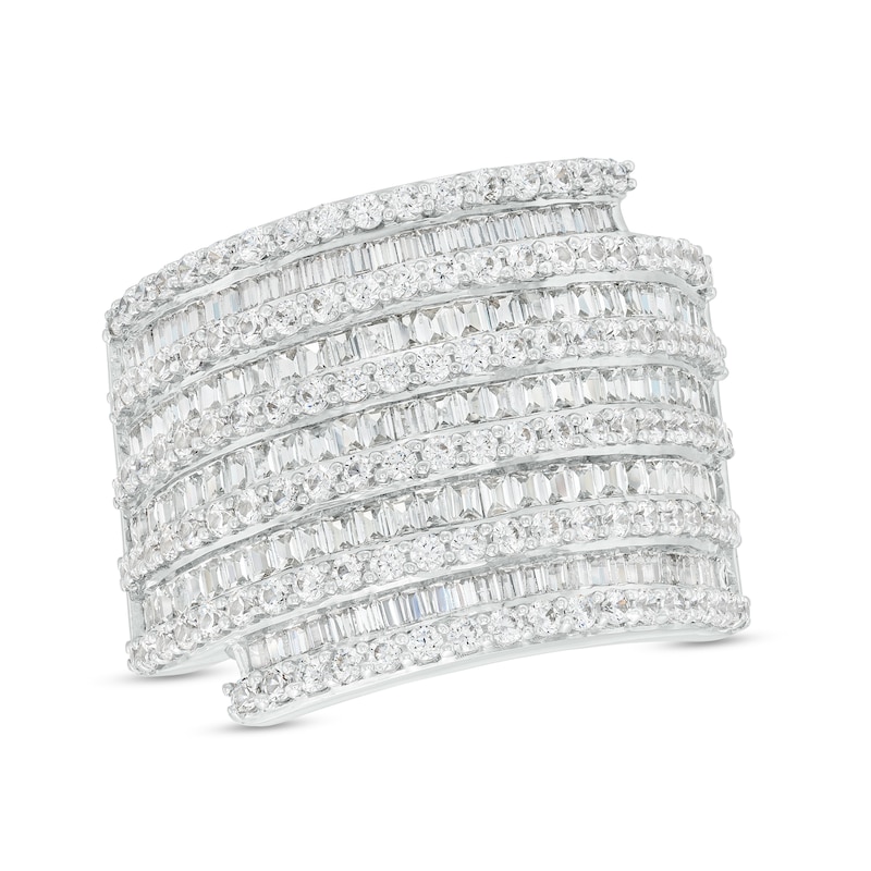 Main Image 1 of 2 CT. T.W. Baguette and Round Diamond Spiral Multi-Row Ring in 10K White Gold