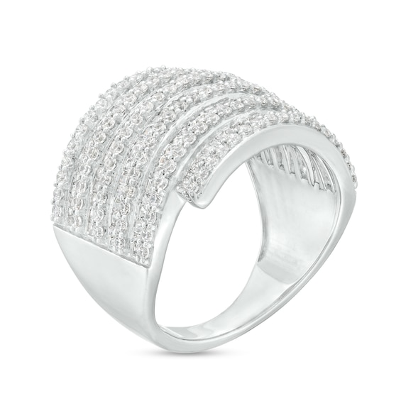 2 CT. T.w. Baguette and Round Diamond Spiral Multi-Row Ring in 10K White Gold