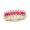 Thumbnail Image 1 of Oval Ruby and 5/8 CT. T.W. Diamond Triple Row Band in 10K Gold