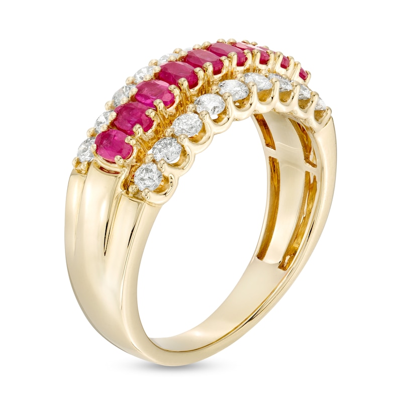 Main Image 3 of Oval Ruby and 5/8 CT. T.W. Diamond Triple Row Band in 10K Gold