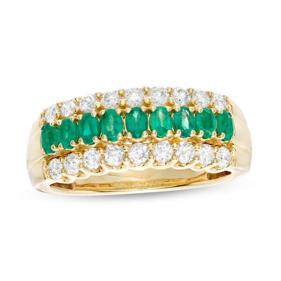 Oval Emerald and 5/8 CT. T.w. Diamond Triple Row Band in 10K Gold