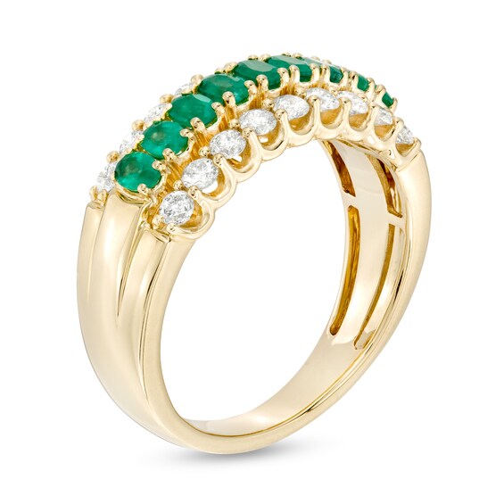 Oval Emerald and 5/8 CT. T.w. Diamond Triple Row Band in 10K Gold