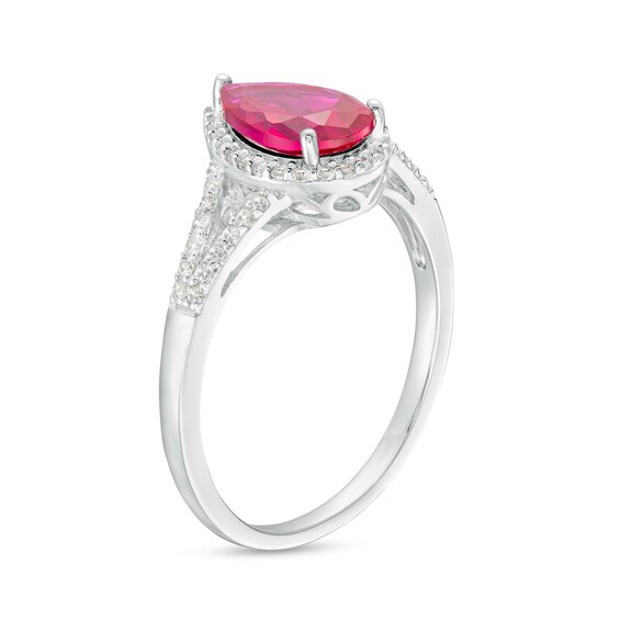 Pear-Shaped Lab-Created Ruby and White Lab-Created Sapphire Frame Split Shank Ring in Sterling Silver