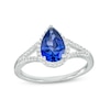 Thumbnail Image 0 of Pear-Shaped Blue and White Lab-Created Sapphire Frame Split Shank Ring in Sterling Silver