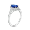 Thumbnail Image 2 of Pear-Shaped Blue and White Lab-Created Sapphire Frame Split Shank Ring in Sterling Silver