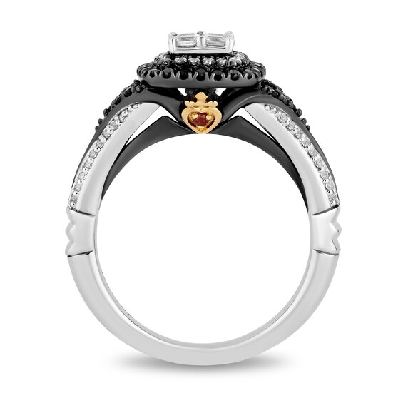 Enchanted Disney Villains Evil Queen 3/4 CT. T.w. Quad Diamond Frame with Garnet Engagement Ring in 14K Two-Tone Gold