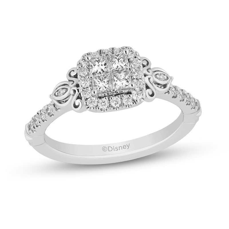Main Image 1 of Enchanted Disney Cinderella 1 CT. T.W. Quad Princess-Cut Diamond Frame Engagement Ring in 14K White Gold