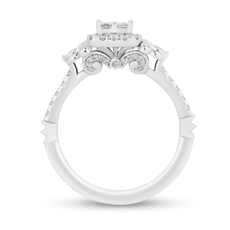 Main Image 3 of Enchanted Disney Cinderella 1 CT. T.W. Quad Princess-Cut Diamond Frame Engagement Ring in 14K White Gold