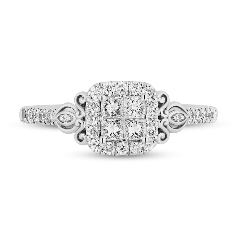 Main Image 4 of Enchanted Disney Cinderella 1 CT. T.W. Quad Princess-Cut Diamond Frame Engagement Ring in 14K White Gold