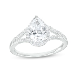 Pear-Shaped White Lab-Created Sapphire Frame Split Shank Ring in Sterling Silver