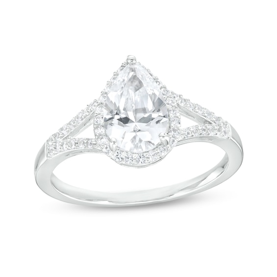 Pear-Shaped White Lab-Created Sapphire Frame Split Shank Ring in Sterling Silver