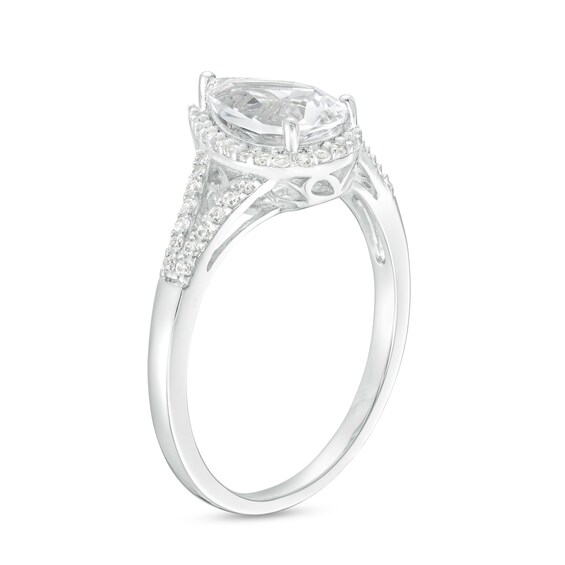 Pear-Shaped White Lab-Created Sapphire Frame Split Shank Ring in Sterling Silver