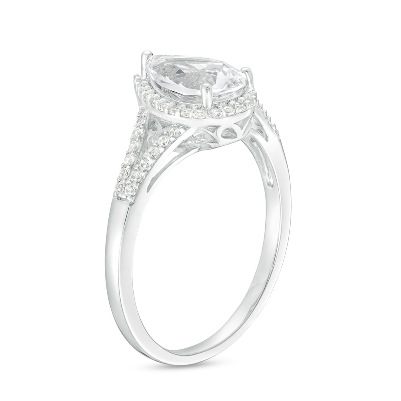 Main Image 3 of Pear-Shaped White Lab-Created Sapphire Frame Split Shank Ring in Sterling Silver